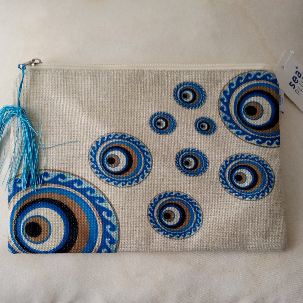 Floating Evil Eye Flax Clutch/Travel/Cosmetic Bag NWT & Shopping Bag